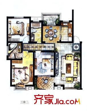 胥香園戶型圖A-B戶型 3室2廳2衛(wèi)