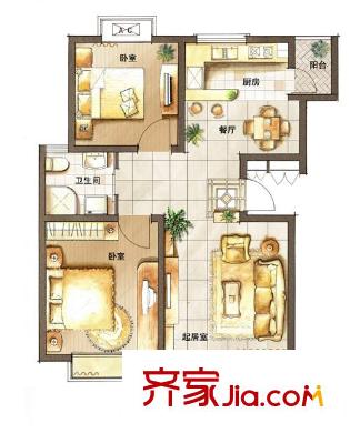 金櫚灣戶型圖小高層-E1(標(biāo)準(zhǔn)層) 2室2廳1衛(wèi)1廚
