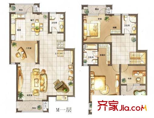 金櫚灣戶型圖復(fù)式M 4室2廳3衛(wèi)1廚