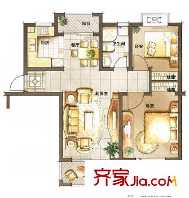 金櫚灣戶型圖D3一層及標(biāo)準(zhǔn)層 2室2廳1衛(wèi)1廚