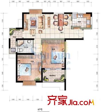 胥香園戶型圖A戶型 2室2廳1衛(wèi)1廚