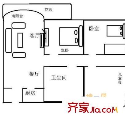 蘇都花園戶型圖戶型圖 3室2廳1衛(wèi)1廚