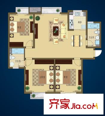 群星苑戶型圖一區(qū)1#標(biāo)準(zhǔn)層A1戶型 3室2廳2衛(wèi)1廚