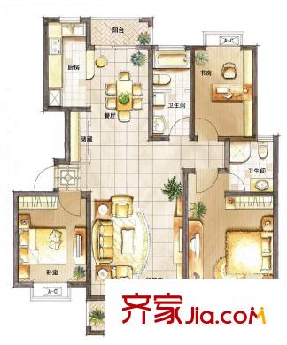 金櫚灣戶型圖2#小高層D2 3室2廳2衛(wèi)1廚