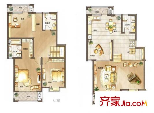 金櫚灣戶型圖復(fù)式L 4室2廳3衛(wèi)1廚
