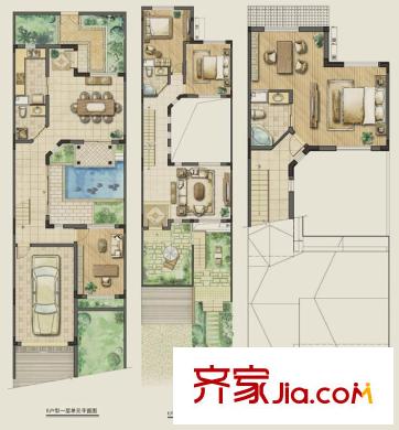天倫隨園聯(lián)排別墅E戶型 4室3廳3衛(wèi)1廚