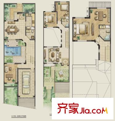 天倫隨園聯(lián)排別墅E1戶型 4室3廳3衛(wèi)1廚