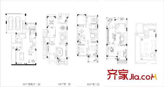 金輝九緯戶型圖26#雙拼別墅b3戶型 4室2廳4衛(wèi)1廚