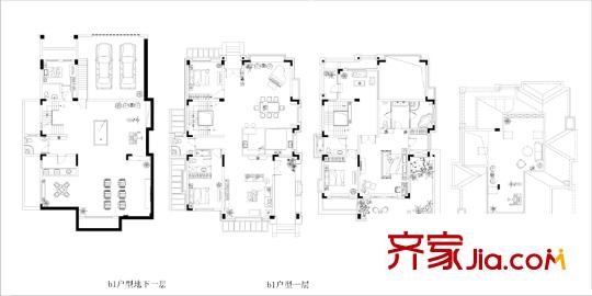 金輝九緯戶型圖29#獨棟別墅b1戶型 4室2廳4衛(wèi)1廚