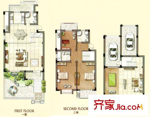 海蘭堡戶型圖一期疊加別墅三層A戶型 3室2廳2衛(wèi)1廚