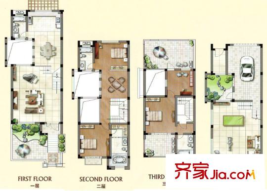 海蘭堡戶型圖一期聯(lián)排別墅四層A戶型 3室3廳3衛(wèi)1廚