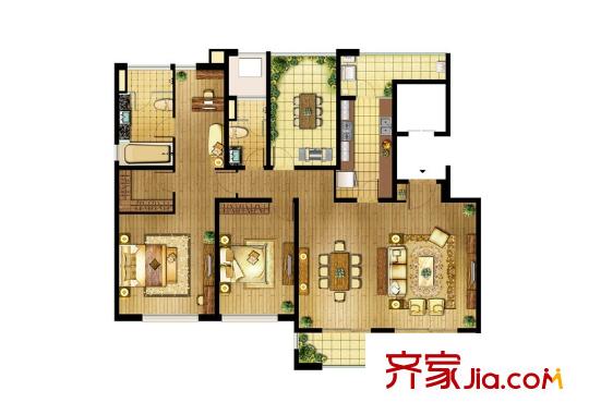 萬科長風別墅戶型圖165平戶型 3室2廳2衛(wèi)