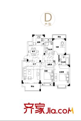 中天品園別墅戶型圖D戶型 3室2廳2衛(wèi)