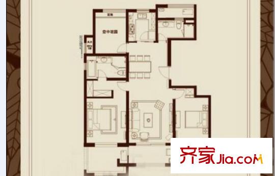 萬(wàn)科長(zhǎng)風(fēng)別墅戶型圖長(zhǎng)風(fēng)公寓125平方米二房二室二廳 2室2廳2衛(wèi)