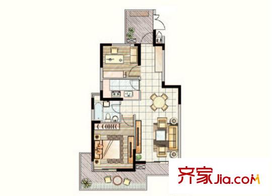 太湖純水岸別墅戶型圖B5戶型 2室2廳1衛(wèi)1廚
