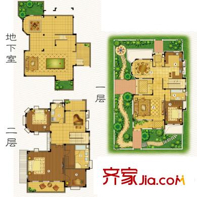 雍景灣別墅戶型圖三期獨棟別墅E戶型 3室4廳3衛(wèi)1廚