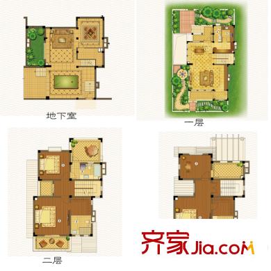 雍景灣別墅戶型圖三期獨棟別墅C戶型 3室4廳3衛(wèi)1廚