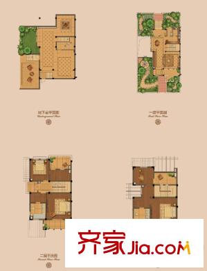 雍景灣別墅戶型圖三期獨棟別墅B戶型 3室4廳3衛(wèi)1廚