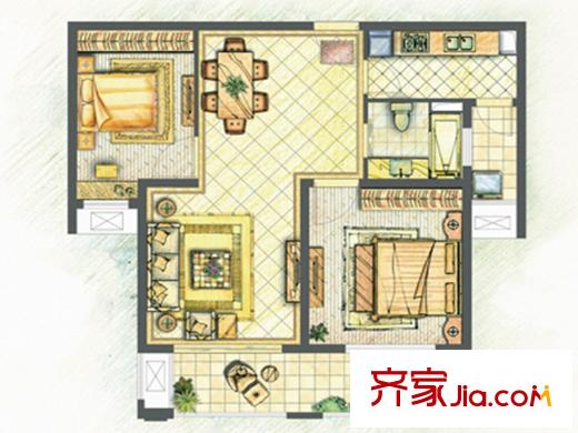 世茂東外灘D2戶型 2室2廳1衛(wèi)1廚