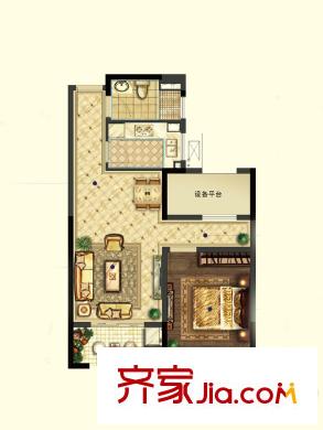 世茂東外灘二期M2戶型圖 1室2廳1衛(wèi)1廚