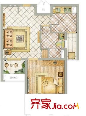 綠地啟航社晶彩  戶型圖 1室1廳1衛(wèi)