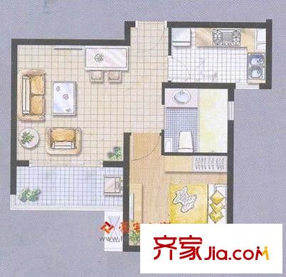 綠地啟航社晶彩  戶型圖 1室1廳1衛(wèi)