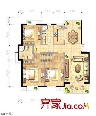 梅林苑戶型圖戶型圖 3室2廳1衛(wèi)1廚