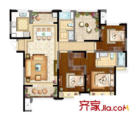 保利悅平方米5#標(biāo)準(zhǔn)層?xùn)|邊01室J2戶型 3室2廳2衛(wèi)1廚