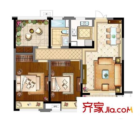 保利悅平方米5#標(biāo)準(zhǔn)層?xùn)|邊02室G2戶型 2室2廳1衛(wèi)1廚
