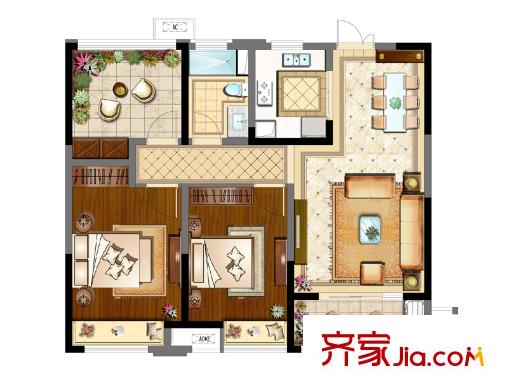 保利悅平方米6#標(biāo)準(zhǔn)層?xùn)|邊02室G3戶型 2室2廳1衛(wèi)1廚