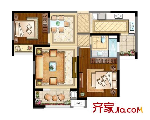 保利悅平方米4#標(biāo)準(zhǔn)層?xùn)|邊02室F戶型 2室2廳1衛(wèi)1廚