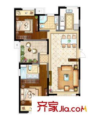 保利悅平方米6#標(biāo)準(zhǔn)層?xùn)|邊04室H2戶型 2室2廳2衛(wèi)1廚