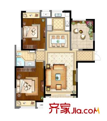 保利悅平方米4#標(biāo)準(zhǔn)層?xùn)|邊03室H1戶型 2室2廳1衛(wèi)1廚