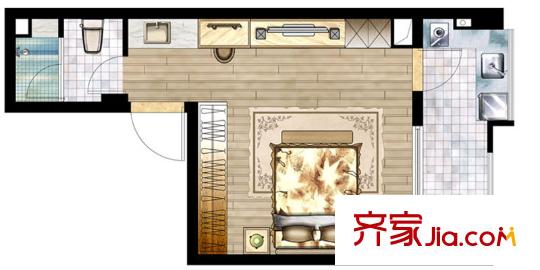 巴比倫國際廣場三期12#、13#樓SOLO精舍02戶型 1室1廳1衛(wèi)1廚