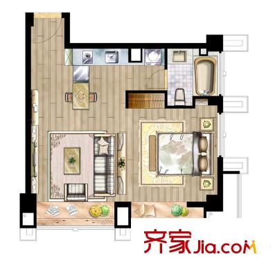 巴比倫國際廣場三期12#、13#樓SOLO精舍06戶型 1室1廳1衛(wèi)1廚
