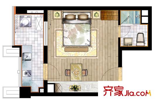 巴比倫國(guó)際廣場(chǎng)三期12#、13#樓SOLO精舍04戶型（已售完） 1室1廳1衛(wèi)1廚