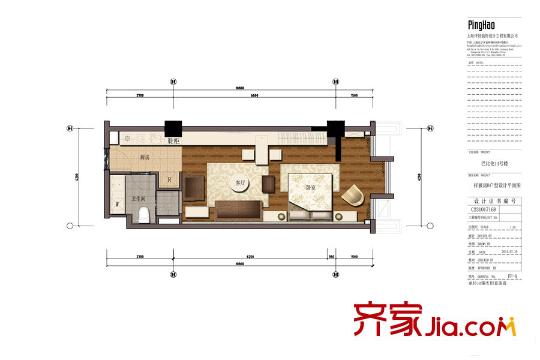 巴比倫國際廣場14#B戶型平面圖 1室1廳1衛(wèi)1廚