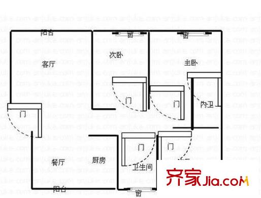 梅里公寓戶型圖戶型圖 3室2廳2衛(wèi)1廚