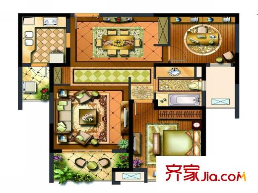 九方城二期12#、20#、26#、27#、28#樓A2戶(hù)型 2室2廳1衛(wèi)1廚