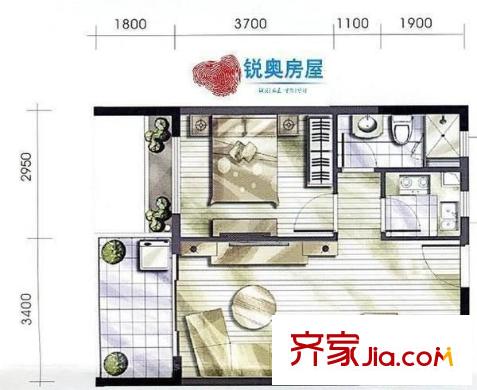 秦都大廈 1室 戶型圖