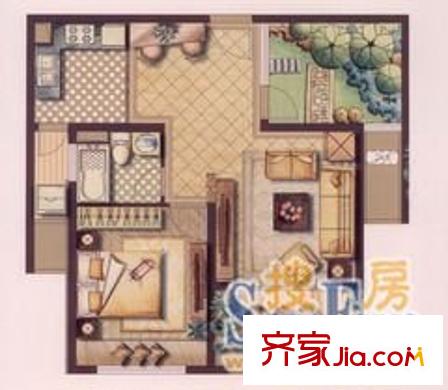 秦都大廈 1室 戶型圖