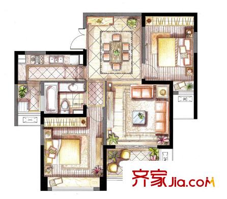 九方城一期6#、10#、11#D2戶(hù)型 2室2廳1衛(wèi)1廚