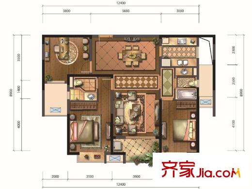 九方城二期36#、38#、41#、47#G2戶(hù)型 3室2廳2衛(wèi)1廚