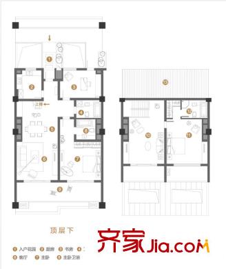 中信太湖城戶型圖36#空中院墅C戶型 3室3廳3衛(wèi)1廚