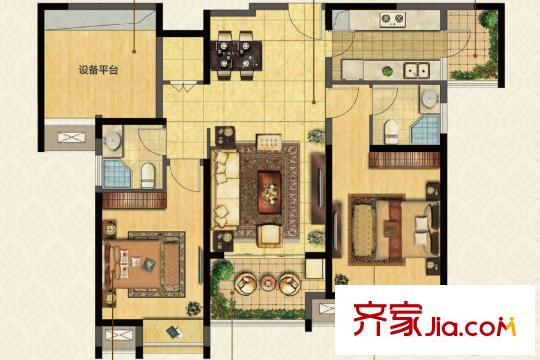 可逸蘭亭24號(hào)樓H2戶(hù)型113平方米 2室2廳2衛(wèi)1廚