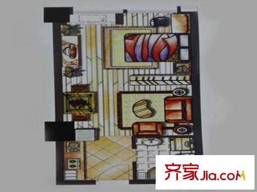 財(cái)富灣戶型圖B戶型 1室1廳1衛(wèi)1廚