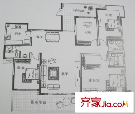 昆山 水岸花園 戶型圖 4室2廳2衛(wèi)