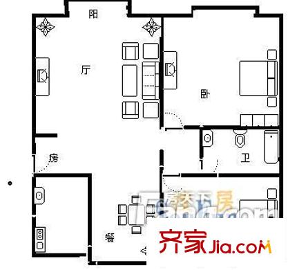 昆山 水岸花園 戶型圖 2室2廳1衛(wèi)