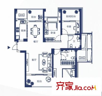  錦溪花園 戶型圖  3室2廳2衛(wèi)