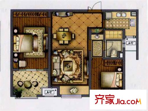 華城美地?南岸二期2、4#樓F戶型 2室2廳1衛(wèi)1廚